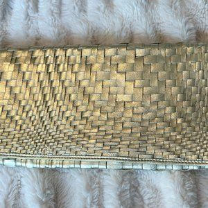 Cole Haan Bag | Champagne Metallic Leather Basket Weave Clutch Purse | S&G